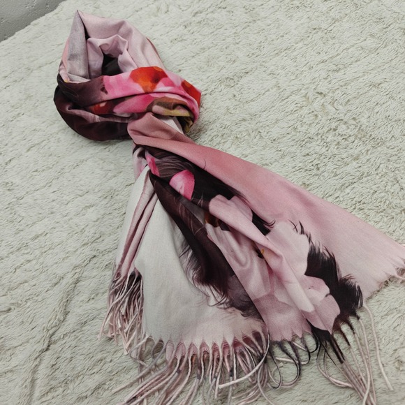 Pink Floral Ragdoll Kitten‎ Scarf Soft Pashmina Fringe Ends Festival Romantic - Picture 4 of 6